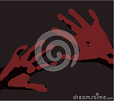 Feared raised hands for protection Illustration of pain clean vector red hands over dark gray background sex abuse labour Vector Illustration