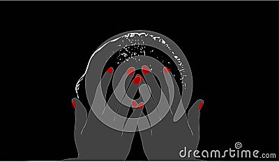 Feared Stress depressed female victim plain clean vector illustration sex abuse labour bullying Vector Illustration