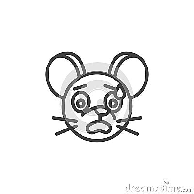 Fearful rat emoticon line icon Vector Illustration