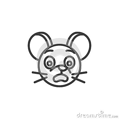 Fearful rat emoticon line icon Vector Illustration