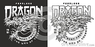 Fearless dragon head monochrome sticker Vector Illustration