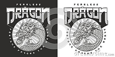 Fearless oriental dragon monochrome sticker Vector Illustration