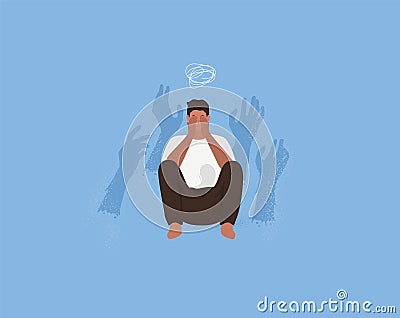 Fears and anxiety. Depression. Stress. Burnout man. Vector Vector Illustration