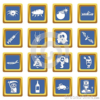 Fears phobias icons set blue square vector Vector Illustration