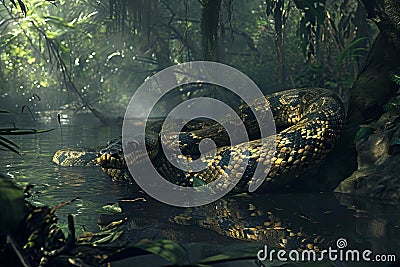 Fearsome Anaconda snake. Generate Ai Stock Photo