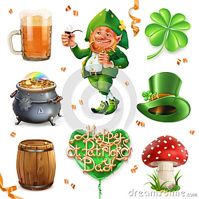 Feast of Saint Patrick. Vector icon set Vector Illustration