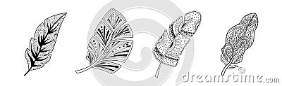 Feather Artistically Drawn Stylized Element Vector Set Vector Illustration