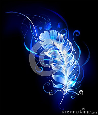 Feather of blue fire on black background Vector Illustration
