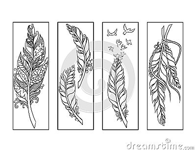 Feather Bookmarks Coloring Page Stock Photo