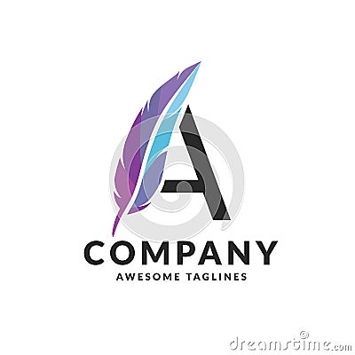 Feather incorporated with letter a logo vector Vector Illustration