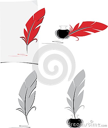 Feather and inkwell. Elements for the literary design Vector Illustration