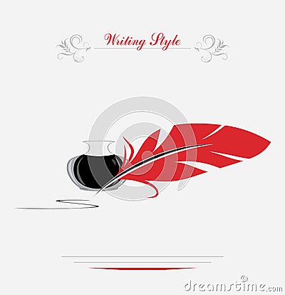 Feather and inkwell. Writing style Vector Illustration