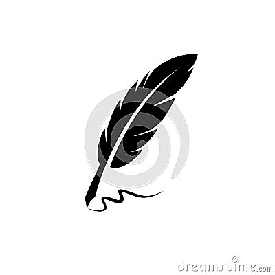 Feather pen with ink vector icon logo element illustration isolated on white background Vector Illustration