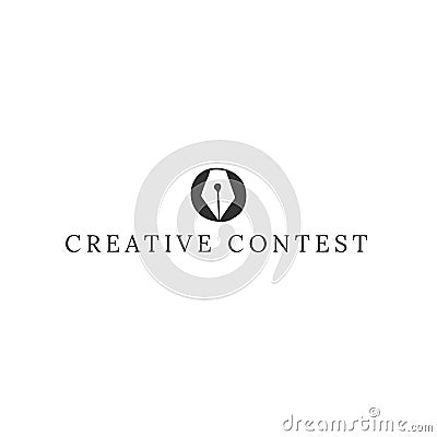 A feather pen tip in a circle. Vector hand drawn logo template. Creative Contest theme. Vector Illustration