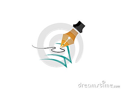 Feather pen writing on papers for logo Cartoon Illustration