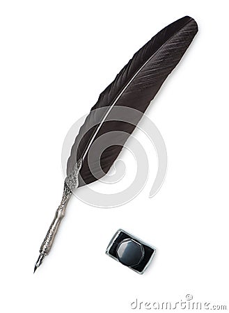 Feather quill and inkwell Stock Photo