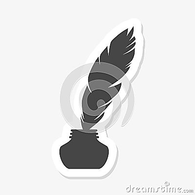 Feather quill pen and glass inkwell isolated on a white background Vector Illustration
