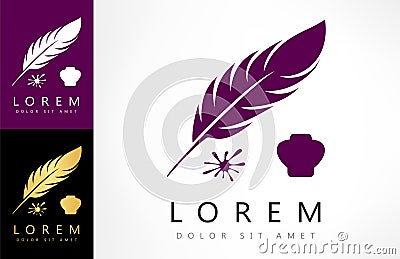 Feather quill pen and inkwell logo vector Vector Illustration