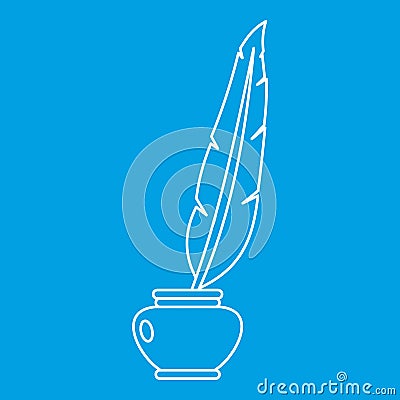 Feather quill pen standing in bottle of ink icon Vector Illustration