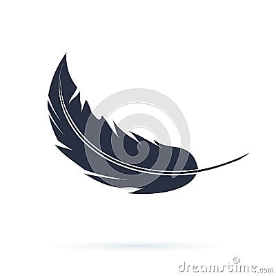 Feather Vector Silhouette Icon or Logo. Abstract black carnival fluff flying. Soft or smooth concept with a quill Vector Illustration