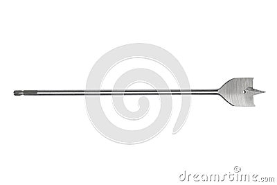 Feather wood drill bit isolated on white background. Drill bit for wood isolated on a white background. Spade drill. Carpenter`s Stock Photo