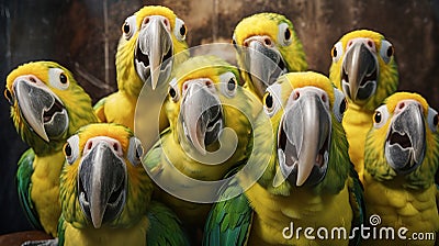 Feathered Astonishment: Group of Surprised Parrots AI Generated Cartoon Illustration