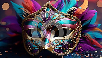 Feathered mask brings elegance to Mardi Gras parade generated by AI Stock Photo