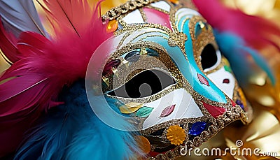 Feathered mask disguises elegance at Mardi Gras parade generated by AI Stock Photo