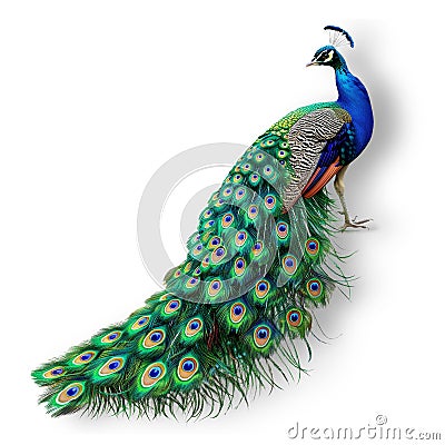 A feathered peacock with intricate patterns and majestic presence, evoking a sense of awe and admiration. Stock Photo