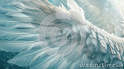 Feathered Serenity: A Closeup of White Plumage Symbolizing Peace, Spirituality, and Hope for Creative Design and Angelic Faith Stock Photo