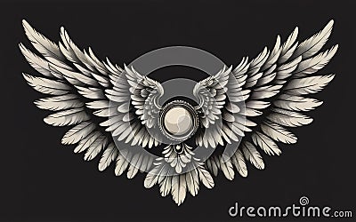 feathered wings, masterpiece, best quality, black background Stock Photo