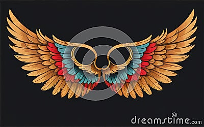 feathered wings, masterpiece, best quality, black background Stock Photo