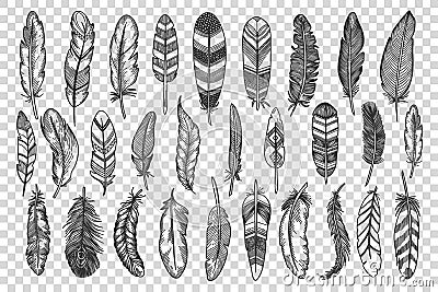 Feathers doodle set Vector Illustration