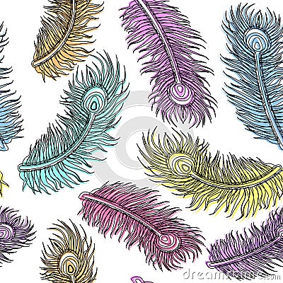 Feathers Flying Colorful Pattern Design Vector Illustration