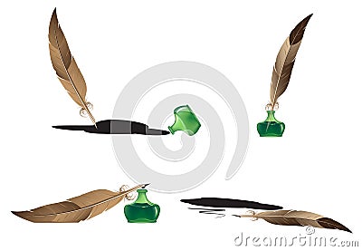 Feathers and inkwells Vector Illustration