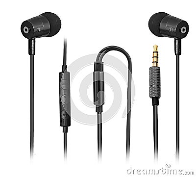 Featured earphones with sound isolation technology Stock Photo