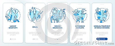 Features of dysfunctional families blue onboarding mobile app screen Vector Illustration