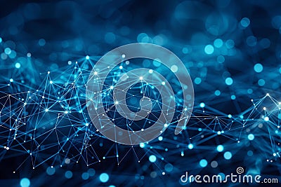 Featuring a abstract background with digital connections and data flow, dark blue gradient background with low poly mesh in motio Cartoon Illustration