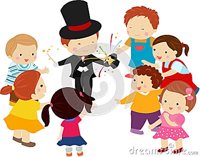 Featuring a Boy Performing Magic Tricks Vector Illustration