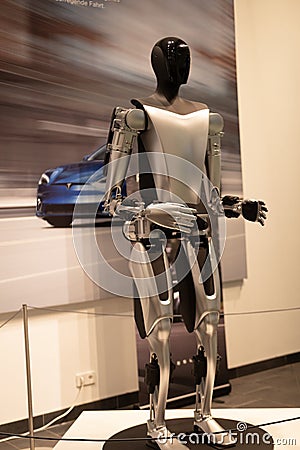 featuring Tesla Bot Optimus, humanoid robot prototype by Tesla, Inc., Artificial Intelligence, highlighting integration of AI and Editorial Stock Photo
