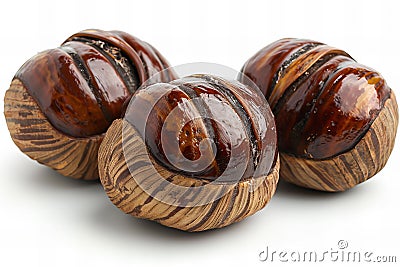 Featuring a three chestnuts isolated on white background with clipping path, full depth of field in focus and sharpness Cartoon Illustration
