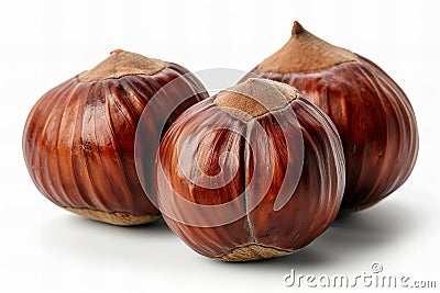 Featuring a three chestnuts isolated on white background with clipping path, full depth of field in focus and very sharpness Cartoon Illustration
