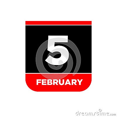 5 Feb calendar day vector icon Vector Illustration