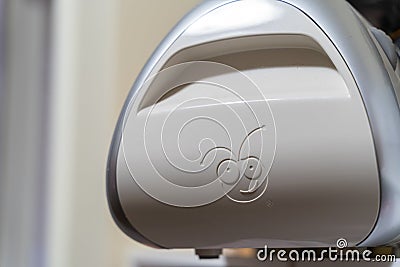 Close up of the Cricut logo on a Cricut Expression die cutting machine, used for paper and vinyl Editorial Stock Photo