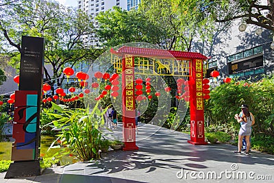 Feb 24, 2018 People waling greentbel park in Makati City Editorial Stock Photo