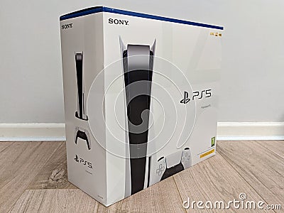 Feb 2021, UK - Sony Playstation 5 PS5 Console Box side on Editorial Stock Photo