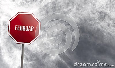 Februar - red sign with clouds in background Stock Photo