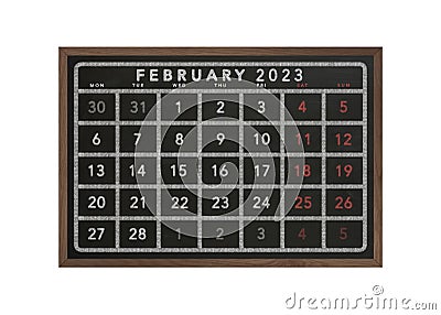 2023 February Black Chalkboard Calendar Stock Photo