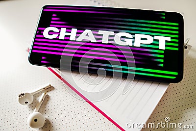 February 1, 2023, Brazil. In this photo illustration, the ChatGPT (OpenAI) logo is displayed on a smartphone screen Cartoon Illustration