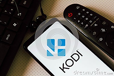 February 3, 2022, Brazil. In this photo illustration, the logo of the Kodi Entertainment Center, a free and open source multimedia Cartoon Illustration